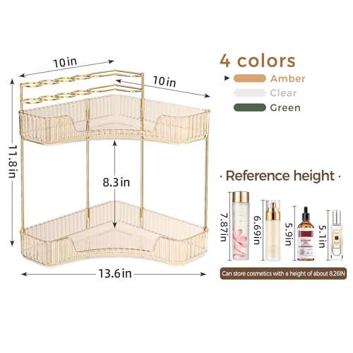 Image of BEFSOP Corner Bathroom Counter Organizer, Upgraded 2-Tier Makeup Organizer Countertop with Makeup Brush Holder, Skincare Exquisite Vanity Organizers Countertop Bathroom Storage Dresser(GOLD)