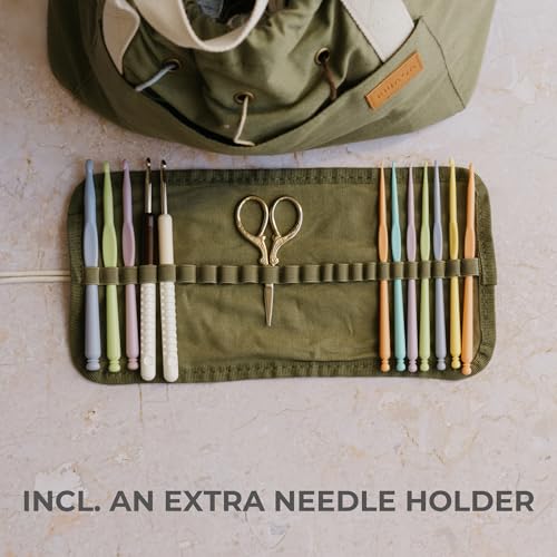 stylish crochet bag organizer easily organizes your yarn - durable canvas bag w 8 pockets stores plenty of yarn skeins amp crocheting suppliesaccessories - perfect basket for gifting to knitting fans