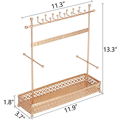 Yamfurvo Metal Jewelry Display Stand with Tray for Necklace, Earring, Bracelet, Watch, Gold (4 Tier Lace Tray) - Image 3