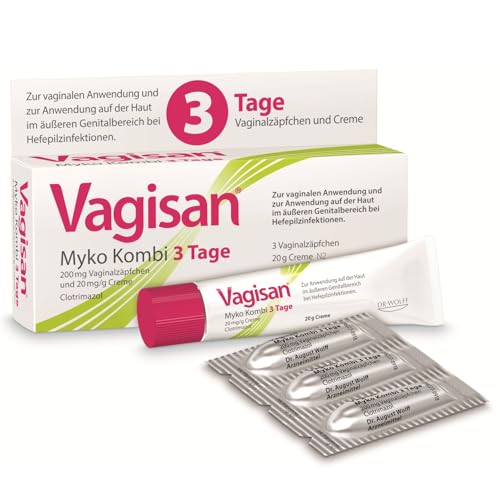 Vagisan Myko Kombi 3 Tage, 3 Vaginalzäpfchen + 20g Creme - Scheidenpilz Behandlung mit Clotrimazol gegen Juckreiz, Brennen, Pilzinfektion