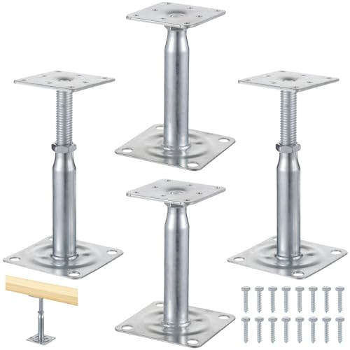 4 unidades de gatos de tornillo mini, ajustables de 5 a 7 pulgadas, base de soporte para cubierta de hierro galvanizado, soporte nivelador para vigas, cubierta y estructura de casa, base resistente con placa estable, para nivelación de viviendas