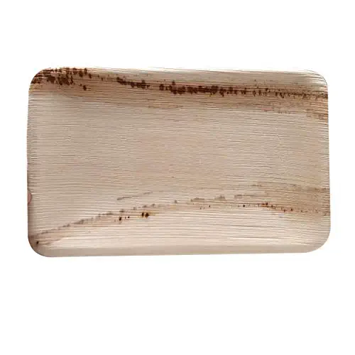 Dtocs Palm Leaf Plates 6x9 Inch Rectangle (Pack 100) | Organic, Eco-Friendly, Biodegradable, Compostable Disposable Dinnerware Set For Wedding, Camping, Birthday Party- Natural Bamboo, Wooden Texture