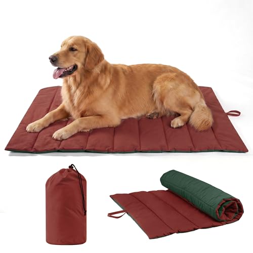 UNIKOME Cuccia Cane Grande per Interno e Esterno, Cuscino Cane Impermeabile, Facile da Lavare, Pieghevole, Resistente Materassino Cani/Gatto/Pet per Auto, Pavimento, Cassa (Rosso+Verde, 110x68cm)