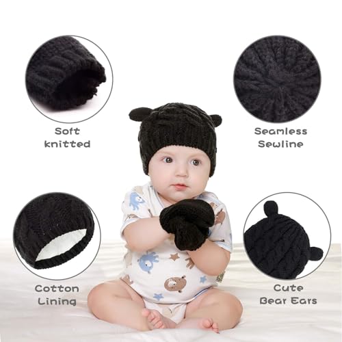 Image of RAOEXI Unisex Baby Toddler Hat and Mitten Set Winter Knitted Thick Warm Beanie Cap Gloves for Infant Boys Girls