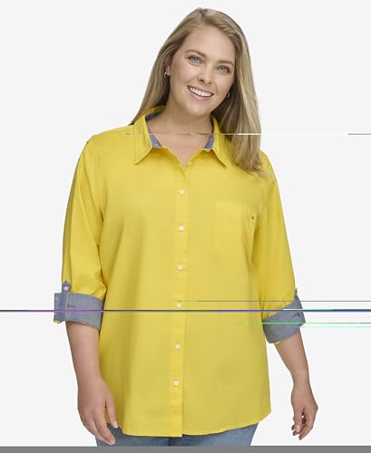Image of Tommy Hilfiger Women's Roll Tab Button Down Shirt (Regular and Plus Sizes)