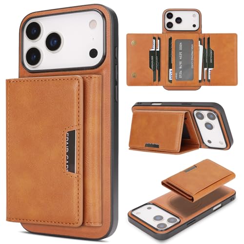 Étui iPhone 17 Air porte-cartes marron à clapet détachable