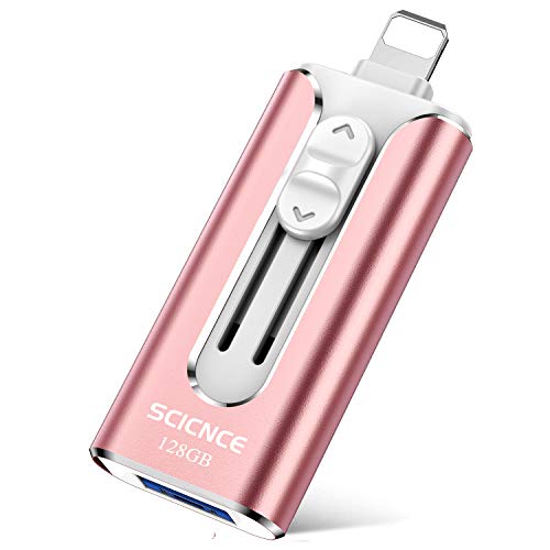 SCICNCE 128GB Flash Drive Intended for iPhone, USB Memory Stick Storage Backup for Photos Videos, Plug and Play No APP Required, Compatible with iPhone iPad Android and Computers (Dark Pink)