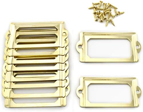 Antique Metal Name Card Frame, OZXNO 10-Pack Vintage Golden Label Holder  Tag Slots for Drawer File Cabinet Shelves (70 x 33 mm / 2.8 x 1.3 inch)