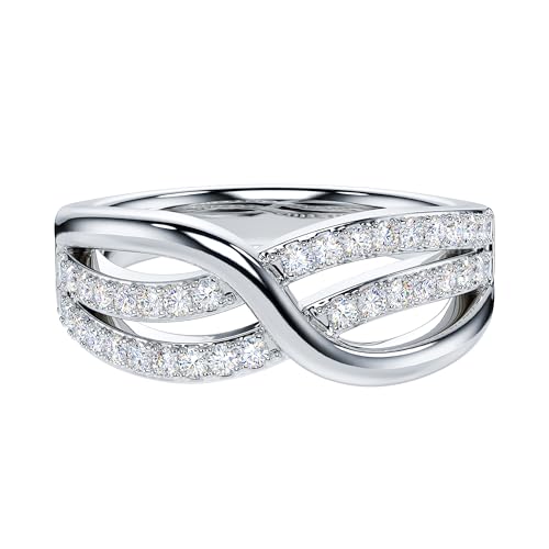 THELANDA Genuine Moissanite or Simulated Diamond Sterling Silver 7.8mm Criss Cross Crossover Infinity Knot Wedding Ring For Couples