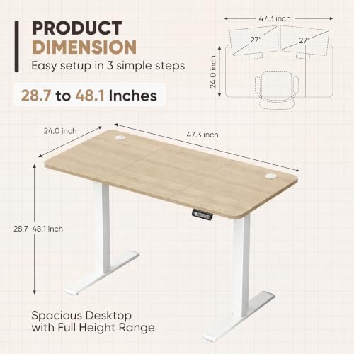 Image of Furmax Electric Height Adjustable Standing Desk Large 48 x 24 Inches Sit Stand up Desk Home Office Computer Desk Memory Preset with T-Shaped Metal Bracket, Wood
