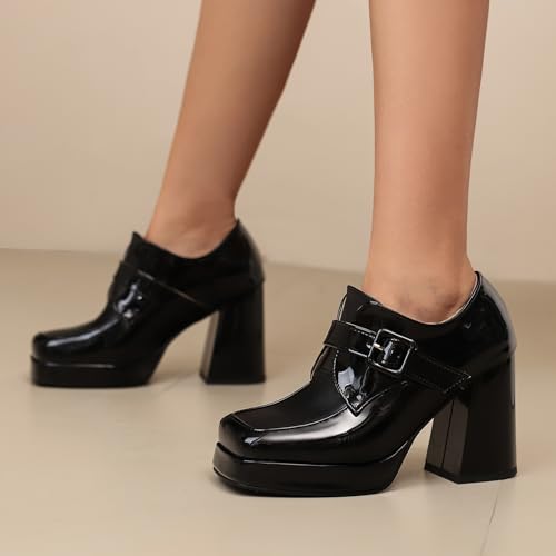 Gicoiz Women Stylish Square Toe Block High Heels Platform Pumps3