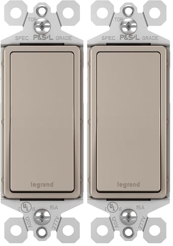 Image of Legrand - Pass & Seymour Radiant 15 Amp Light Switch, 3 Way Light Switch, Brushed Nickel Paddle Rocker Switch, TM873NICC10, 1 Count (Pack of 2)