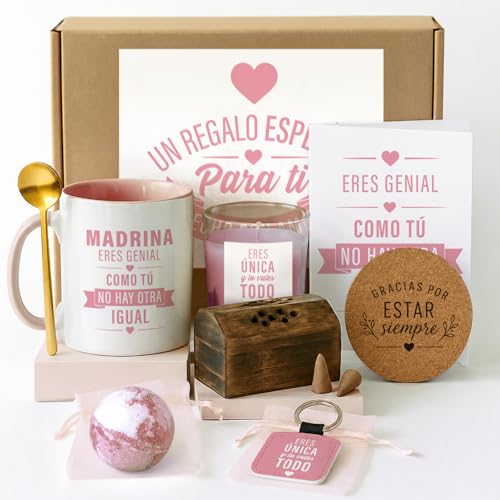 Kembilove® para Madrina – Caja Premium Original con Taza, Vela Aromática, Sales de Baño y Accesorios Relajantes – Idea de Regalo para Cumpleaños, Navidad y Agradecimiento Especial