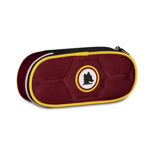 Seven AS Roma Portapenne Scuola Calcio Round Plus, Rosso, Astuccio Ovale Con Elastici e Tasca Per Penne, Matite e Accessori, Scuola Media e Superiore, Ragazzo