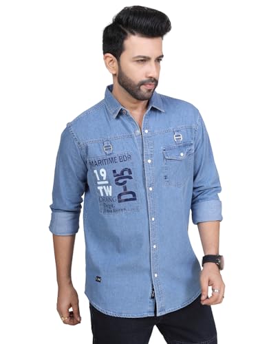 Image of Men's Printed Denim Casual Shirt | Full Sleeve | Regular Fit | Casual Wear for Men