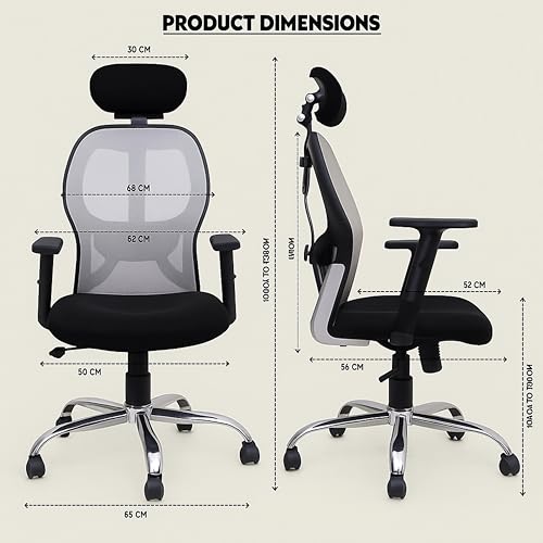 Image of Lakdi The Furniture Ergonomic High Back Office Chair with Adjustable Height, Mesh Back, Lumbar Support, Armrest & Tilt Lock - Comfortable Swivel & ExecutiveChair for Home & Office Work- SSL-884