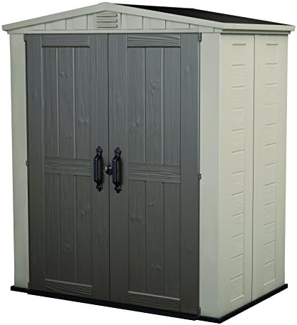Keter Factor 6x3 Outdoor Storage Shed Kit-Perfect to Store Patio Furniture, Garden Tools Bike Accessories, Beach Chairs and Push Lawn Mower, Taupe & Brown