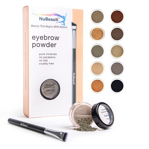 NuBeauti Natural Eyebrow Powder Kit Mica Brow Powder Makeup Kit with Professional Angled Brush 10 Natural Shades No Parabens or Chemicals Eyebrow Shaper Kit