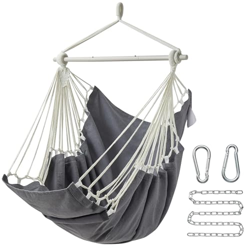 Image of CHULIM Hanging Hammock Chair Swing MAX 500 lbs Outdoor Hanging Chair with Footrest Indoor Swing Chair with Portable Steel Spreader Bar and Hardware Kit for Bedroom Living Room Patio Porch - Dark Grey