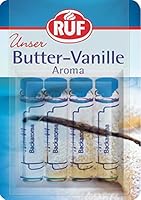 RUF Backaroma Butter-Vanille, 4 Fläschchen Vanille-Aroma für Kuchen, Torten, Waffeln oder Plätzchen, tröpfchenweise dosierbar, glutenfrei & vegan