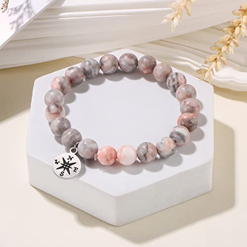 Joycuff 2023 Graduation Bracelets Best Graduation Gifts For Her Inspirational Bracelets Seniors High School College Unique Compass Natural Stone Jewelry Pink #TOP3