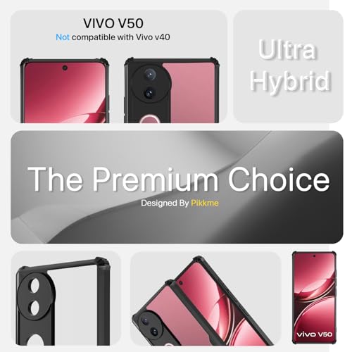 Image of Pikkme Back Cover for iQOO Z10R 5G / Vivo V50 5G / V50e 5G / Vivo T4R 5G | Ultra Hyrbid | Full Camera Protection | Raised Edge | Crystal Clear Transparent Bumper Case (Black)