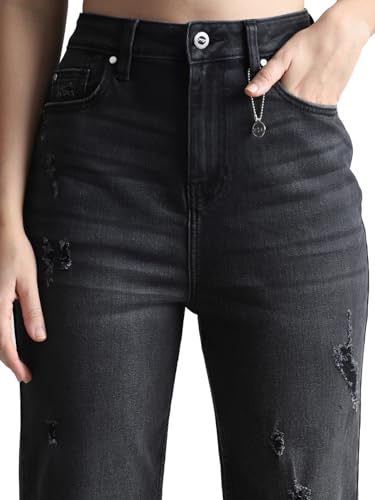 Image of ONLY Women Mom Fit High-Rise Low Distress Light Fade Pure Cotton Jeans