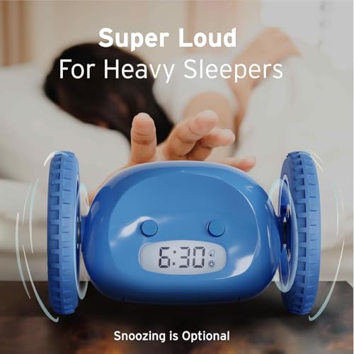 Image of CLOCKY Alarm Clock on Wheels - Loud Rolling Alarm Clock for Heavy Sleepers | Runaway Clock that Jumps & Runs to Wake You Up | Funny Unique Gift for Adults, Teens & Kids Bedrooms(Blue)