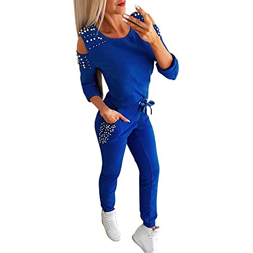 Minetom Damen Trainingsanzug Mode 2 Stück Set Frauen Sportanzug Perlen Hoodie mit Kapuze Kapuzenpullover Sweatshirt + Lange Hose Jogginganzug Sportswear Sport Yoga Outfit Blau 34 Minetom Damen Trainingsanzug Mode 2 Stück Set Frauen Sportanzug Perlen Hoodie mit Kapuze Kapuzenpullover Sweatshirt + Lange Hose Jogginganzug Sportswear Sport Yoga Outfit Blau 34