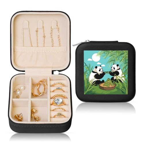 POEZJZW Joyero de viaje con dos bonitos pandas grandes, organizador de joyas, organizador de joyas, accesorios de joyería, caja de regalo, color negro