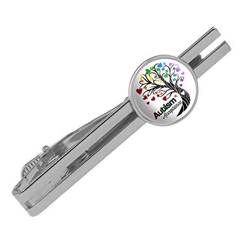 GRAPHICS & MORE Autism Acceptance Tree of Life with Hearts Round Tie Bar Clip Clasp Tack Silver Color Plated