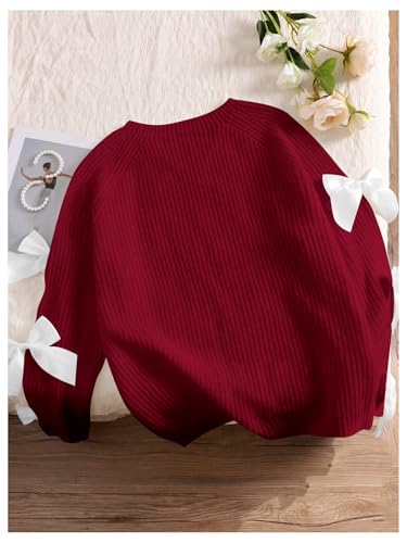 Image of SHENHE Women's Plus Size Sweaters Bow Cutout Crewneck Long Raglan Sleeve Knit Tops Chunky Sweaters