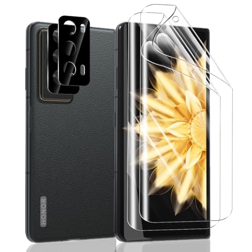 Yiunssy Schutzfolie für Honor Magic V2 für panzerglas Weich TPU Flexible Displayschutz 2 Stück Kamera 2 Stück Blasenfreie Anti- Kratzer Fingerabdruck-ID Unterstützen