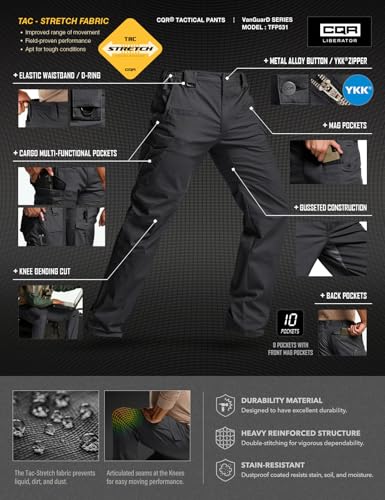 Image of CQR Men's Flex Stretch Tactical Pants, Water Resistant Ripstop Cargo Pants, Lightweight EDC Outdoor Work Hiking Pants