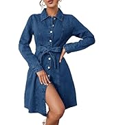 Denim Dresses for Women Casual Long Sleeve Button Down Jean Dress