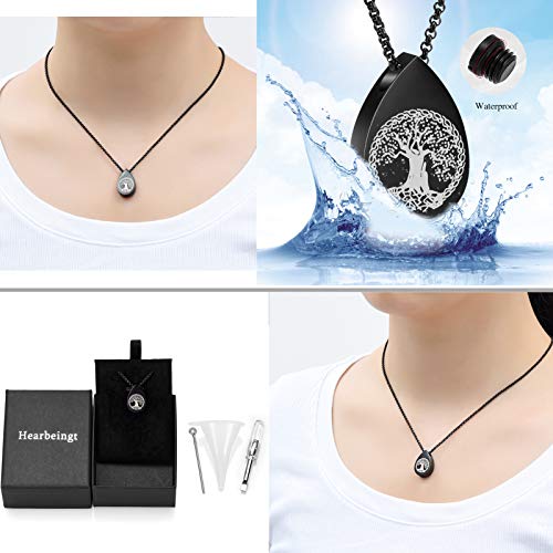 Hearbeingt Teardrop Tree of Life Memorial Ashes Urn Necklaces, Waterdrop Cremation Jewelry Made of Stainless Steel, Keepsake Pendant Locket for Ashes for Women