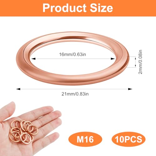10 anillos de drenaje de aceite M16 x 22 x 2 mm, arandelas de cobre para motor de coche, piezas de repuesto, accesorios de mantenimiento, compatible con modelos Peugeot, servicio de vehículo - imagen 2