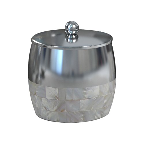 nu steel JA1H Jakarta Collection Q-tip Holder, Bathroom Vanity Storage Organiser, Canister, Jar for Cotton Swabs, Rounds, Balls, Metal with Mother of Pearl Finish, Small, Mop & Shiny