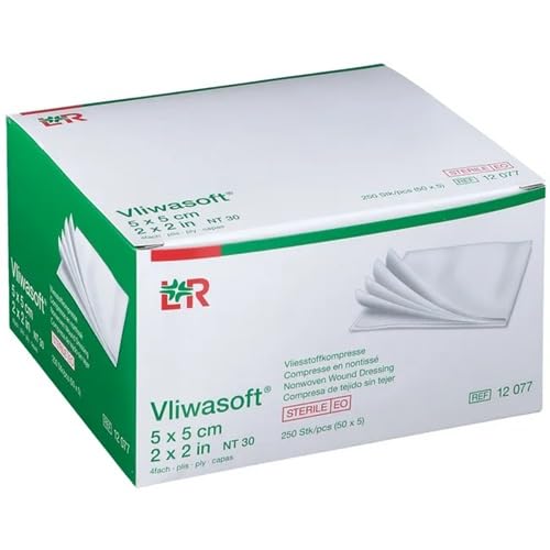 Vliwasoft Vlieskompressen, steril, 4-lagig, 50 x 5 Kompressen (5 x 5 cm)