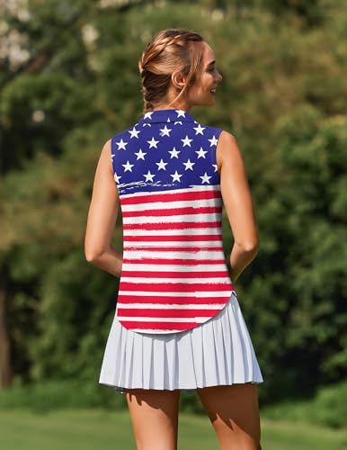 Image of PINSPARK Women Golf Shirts Sleeveless UPF 50+ Tennis Polo V-Neck Quick Dry Athletic T Shirt 1 /4 Zip Collar Workout Tank Top