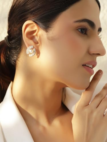 Image of Rubans Stud Earrings American Diamond Zirconia Stylish Jewellery Gift for Women & Girls