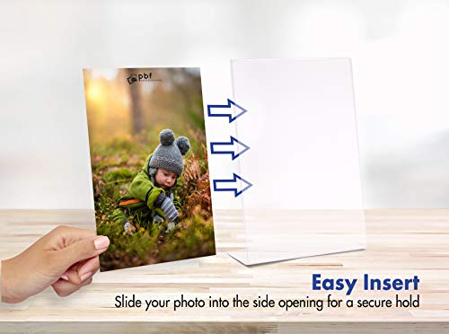Photo Booth Frames - 5X7 Inch Clear Acrylic Display, Slanted Back Vertical Standing Plastic Picture Or Display Sign Holder With Inserts - 12 Count #TOP4
