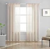 TOAVA DECO Beige Semi Sheer Curtains 84 Inches Long Faux Linen Beige Sheers Curtain...