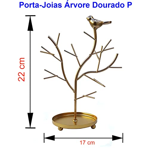Porta Joias Árvore Em Metal Biju Brinco Anel Bijuteria Colar Porta-Joias (Dourado)