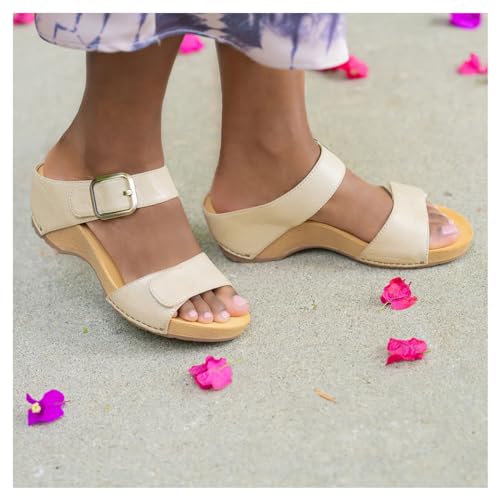 Dansko Tanya Slip-On Wedge Sandal for Women – Cushioned, Contoured Footbed for All-Day Comfort and Support – Hook & Loop Strap with Buckle Detail – Lightweight Rubber Outsole2