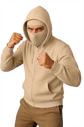 Image of JUGULAR Men's Cotton Solid Hooded Neck Full Sleeve with Mask Sweatshirt