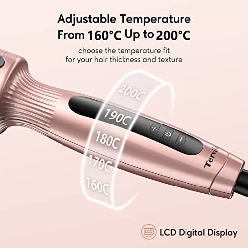 Foto von Terviiix Heiße Bürste Keramik-Turmalin-Ionen-Lockenstabbürste, 38 mm Thermal Brush Rundbürste für Wurzelvolumen und lockere Locken, Digitalanzeige, 5 Temperaturen, Bürstenvolumen, Dual-Spannung