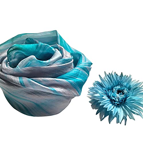 Hand Painted Green Mix Silk Scarf - 100% Pure Silk Woman's Shawl Wrap4