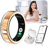 XSWCCJJ Neues Upgrade Diamant Smart Ring und Kabelloses Ladeetui【Branchennummer 1 – 0 Messfehler】 2025 Fitness Tracker zur Schlafüberwachung, Tragbarer SpO2-Smartring für Android und iOS, Gold 9#