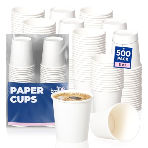 Fit Meal Prep 500 Pack 6 oz Disposable Paper Coffee Cups, Premium White Hot Cups for Hot/Cold Beverage, Durable Thickened Paper Cup Bulk for Party, Office, Bussines, Home, Bistros, Events